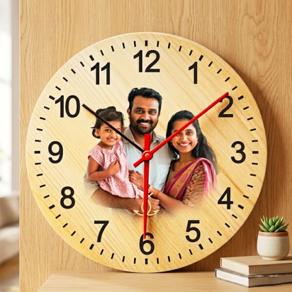 Wooden Wall Clock | UV Print | Solid Wood | Natural Finish