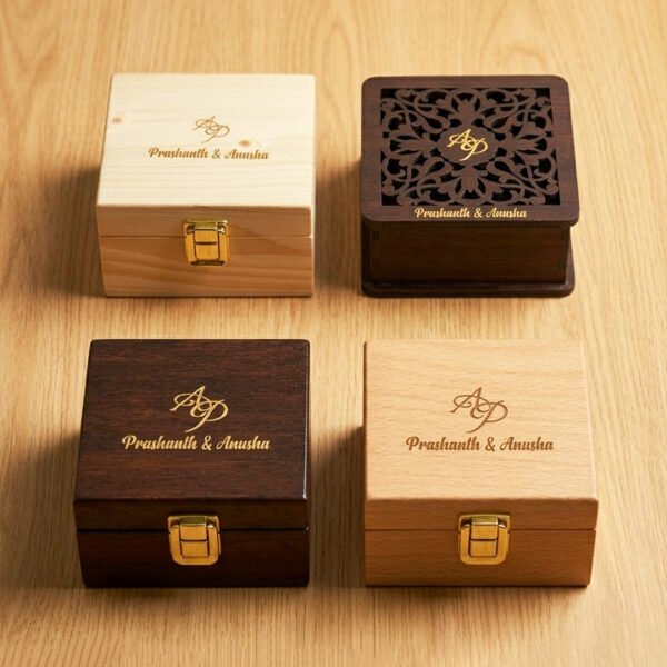 Premium Wooden Gift Box | Solid Wood | Engraved | Gold Finish